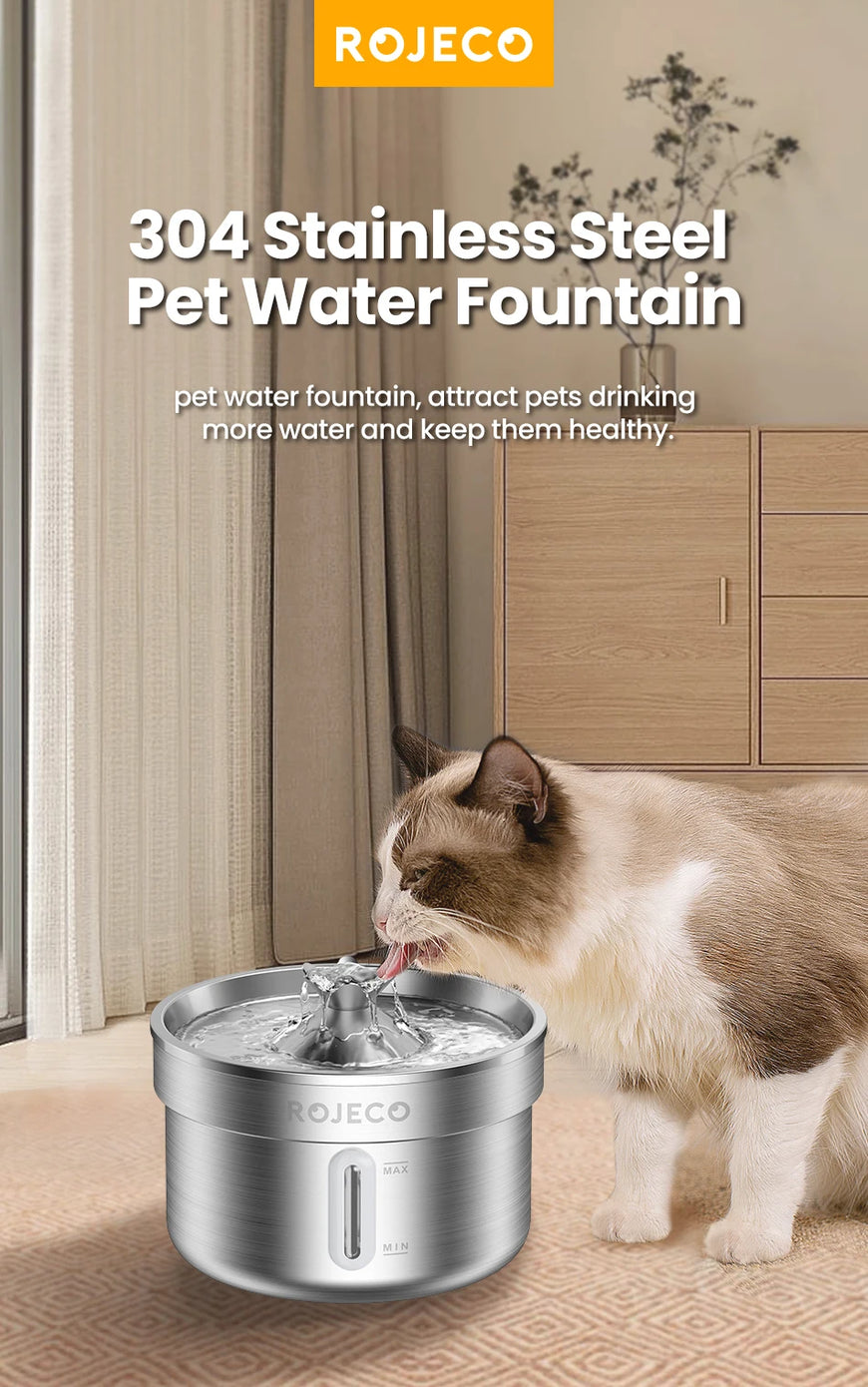 Steel Pet Drinking Fountain Automatic 2L